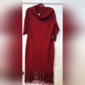 NY and Co Cowl neck, sweater dress with fring. Size XL NWT